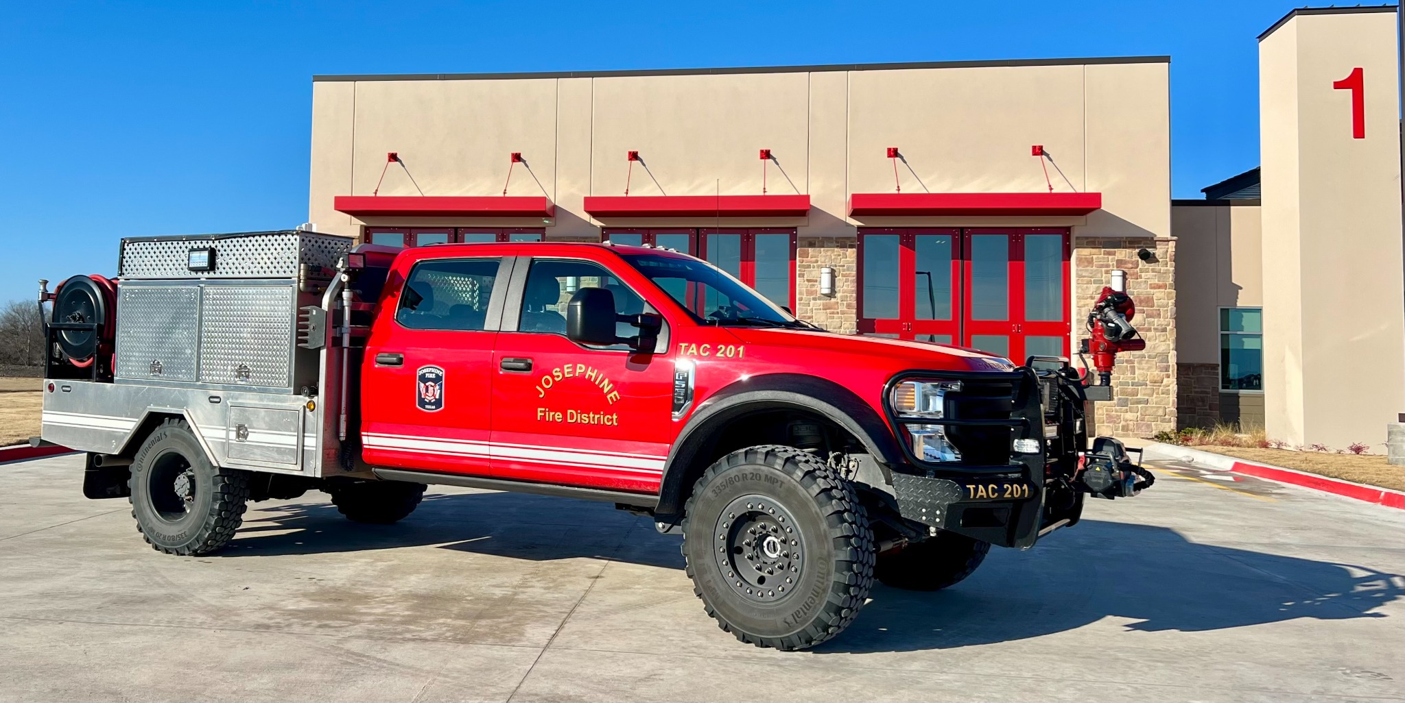 Josephine Fire Department brush truck parked in front of Station 1